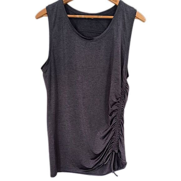 Athleta Ruched Side Tank Top L Dark Gray Sleeveless Athletic Drawstring Workout. - Picture 10 of 16